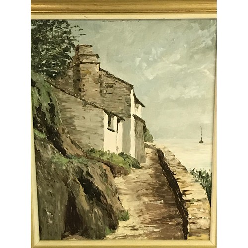 97 - Framed Oil On Board Of A Cornish Cottage By The Sea By E. Pierre Hunt 1983. 35 x 30 cms