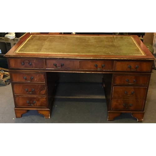 37a - Vintage Leather Top Pedestal  Knee hole Desk