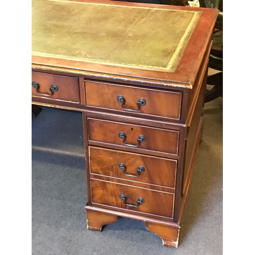 37a - Vintage Leather Top Pedestal  Knee hole Desk