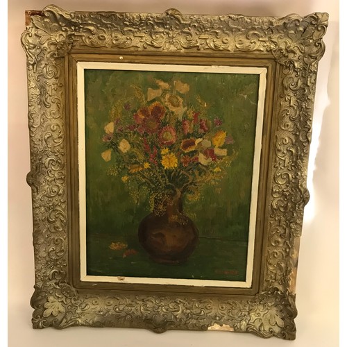 620 - Framed Oil On Canvas  Still Life With Flowers Signed Bottom Right 72 x 62 cms