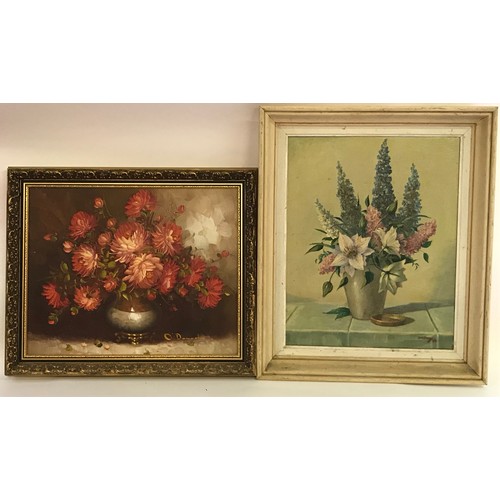 621 - 2 X Framed Oil On Canvas Still Life With Flowers Both Signed. Largest 64 x 53 cms