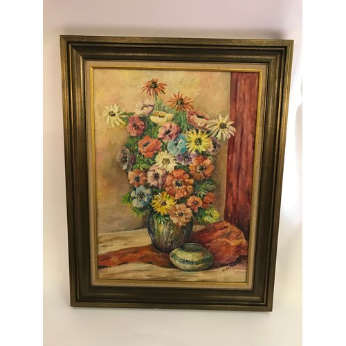 621 - 2 X Framed Oil On Canvas Still Life With Flowers Both Signed. Largest 64 x 53 cms