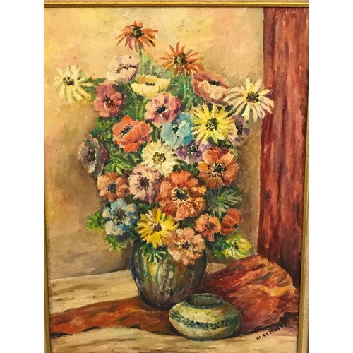 621 - 2 X Framed Oil On Canvas Still Life With Flowers Both Signed. Largest 64 x 53 cms