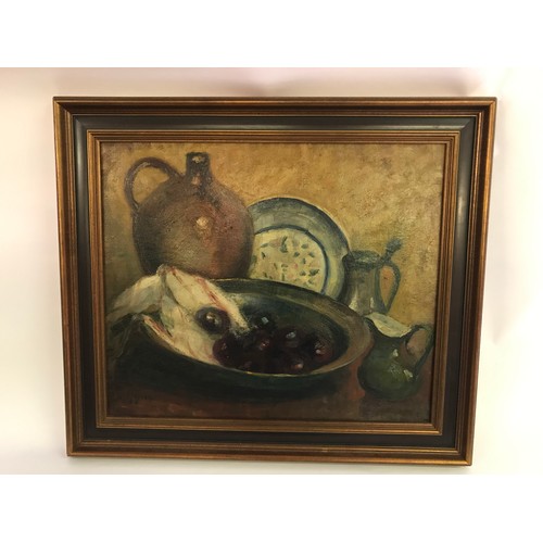 623 - Framed Oil On Canvas European Still Life. Signed Bottom Left 64 x73 cms