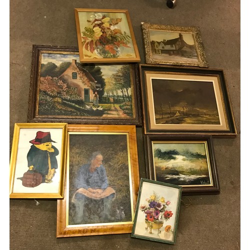 627 - Quantity Of Framed Paintings Oil On Board Canvas Etc.