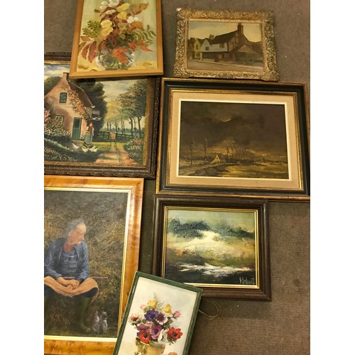 627 - Quantity Of Framed Paintings Oil On Board Canvas Etc.