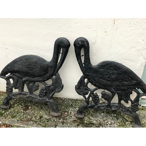 39 - Pair Of 19th Century Antique Cast Iron Bench Ends In The Form Of Wading  Birds currently painted in ... 