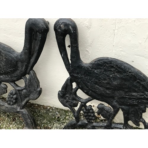 39 - Pair Of 19th Century Antique Cast Iron Bench Ends In The Form Of Wading  Birds currently painted in ... 