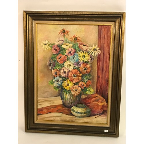 622 - Framed Oil On Canvas Still Life With Flowers Signed Bottom Right. 67 x 53 cms