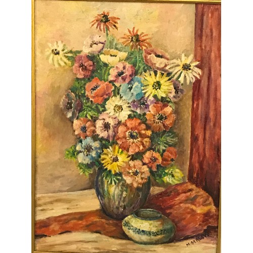 622 - Framed Oil On Canvas Still Life With Flowers Signed Bottom Right. 67 x 53 cms