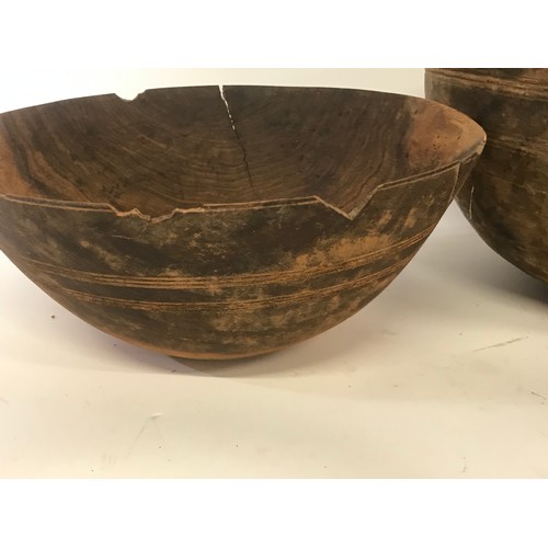 683 - 2 X Tribal Art Wood Bowls, Largest 31 cms Diameter