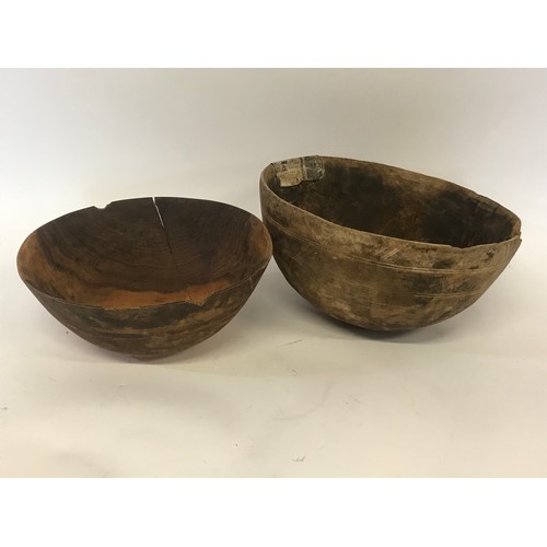 683 - 2 X Tribal Art Wood Bowls, Largest 31 cms Diameter