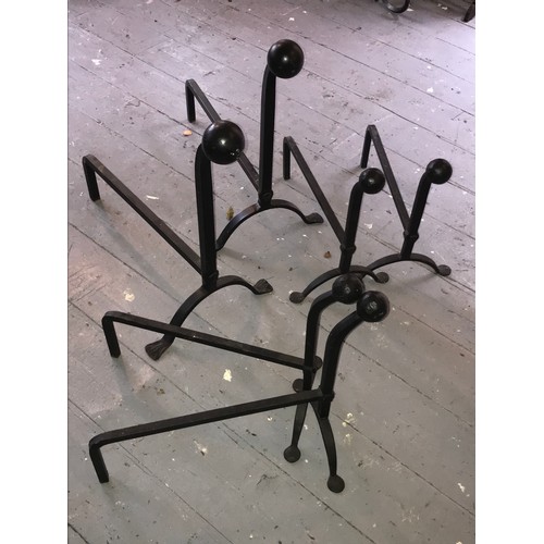 25a - Three Pairs Of Iron Fire Dogs. Largest Pair Measure 56 x 59 cms (6)