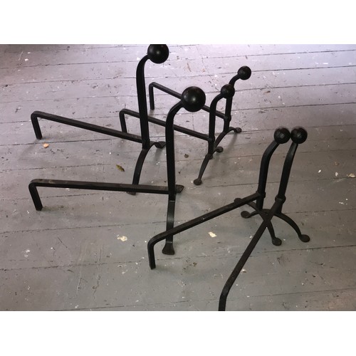 25a - Three Pairs Of Iron Fire Dogs. Largest Pair Measure 56 x 59 cms (6)