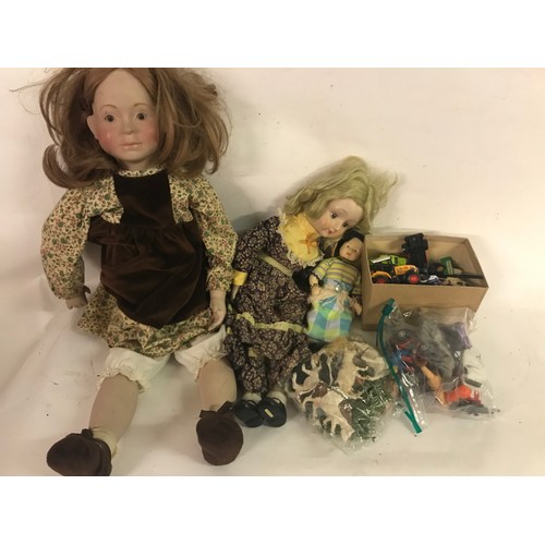 687 - Various Ceramic Dolls Along With Toy Vehicles Animals Etc (box)