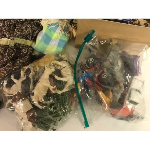 687 - Various Ceramic Dolls Along With Toy Vehicles Animals Etc (box)