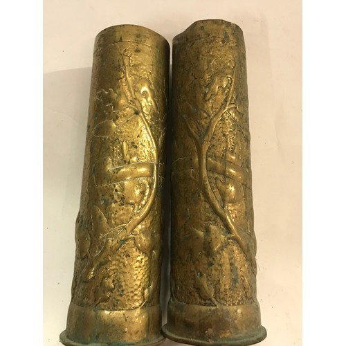 101 - Pair Of Heavily Decorated WW1 Trench Art Shells 27.5 cms High