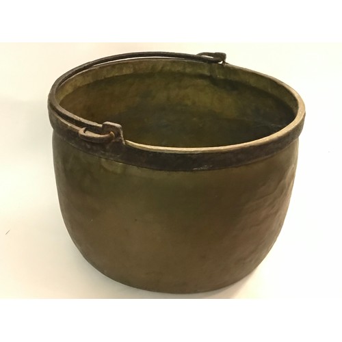 120 - Similar To Previous Lot, Antique Swing Handle Brass And Iron Band Couldron. 44 cms Diameter.