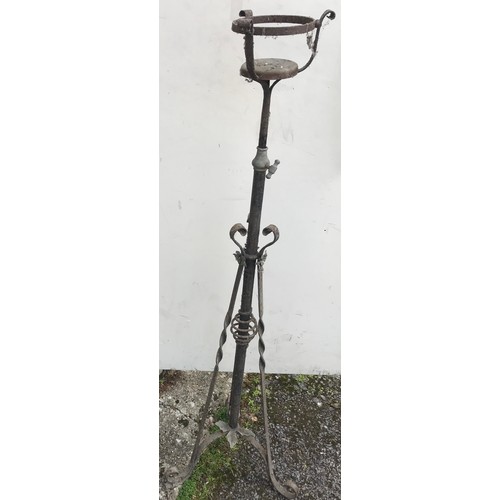 76 - Vintage Ironwork Adjustable Stand Possibly Gas Lamp Stand, Adjustable To 186 Cms High