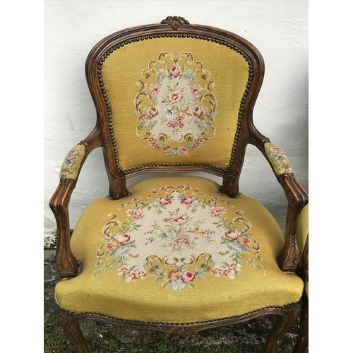 79 - Pair Of Vintage French Tapestry Louis Style Armchairs