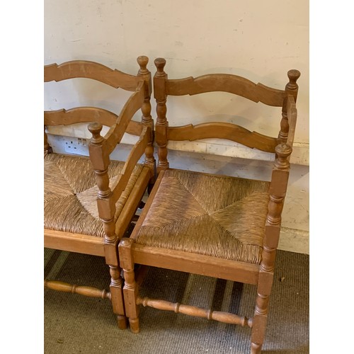 2 - Pair Of Vintage Corner Chairs With Rush Seats.