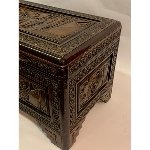 8 - Vintage Carved Decorative Camphor Wood Oriental Chest 70 x 36 x 36 cms