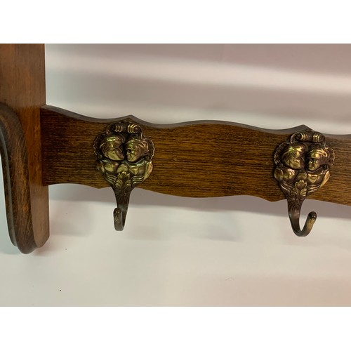 42 - Vintage French Coat Hook Shelf With Cherub Decorated Bronze Hooks . 74 x 23 x 36 cms