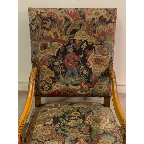 43 - French Renaissance Style Tapestry Throne Armchair.