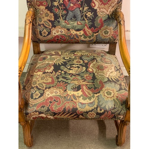 43 - French Renaissance Style Tapestry Throne Armchair.