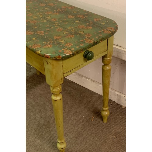 44 - Vintage Decoupage Top Table With End Drawer . 91 x 45 x70 cms