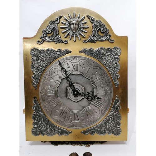 329 - French Brass Faced  Clock With Pendulum And Weights.