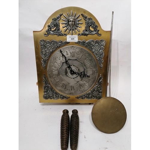 329 - French Brass Faced  Clock With Pendulum And Weights.