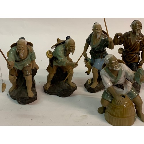 22 - Seven Ceramic Chinese Mud Men Fisherman Figures Tallest 22cms High (7)