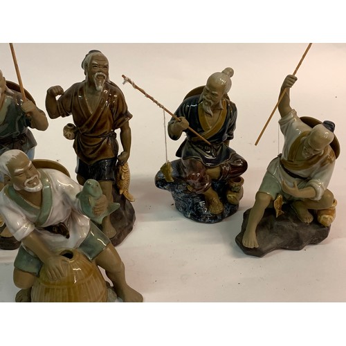 22 - Seven Ceramic Chinese Mud Men Fisherman Figures Tallest 22cms High (7)