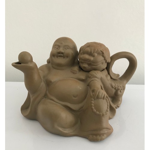 128 - Unusual Buddha Teapot Having A Dog Of Foo Head Cap
12 cms h x 18 w x 14 d