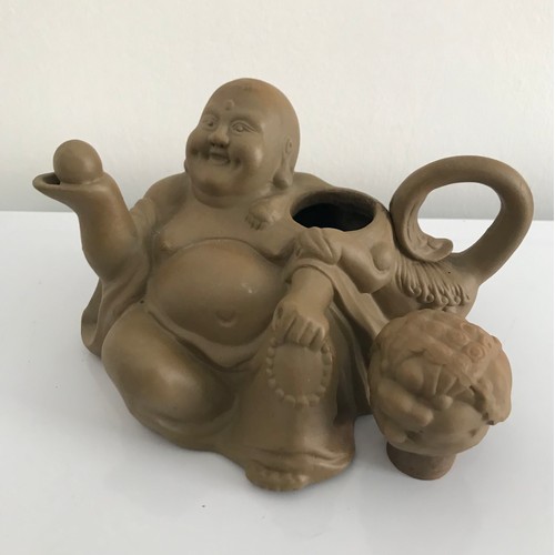 128 - Unusual Buddha Teapot Having A Dog Of Foo Head Cap
12 cms h x 18 w x 14 d