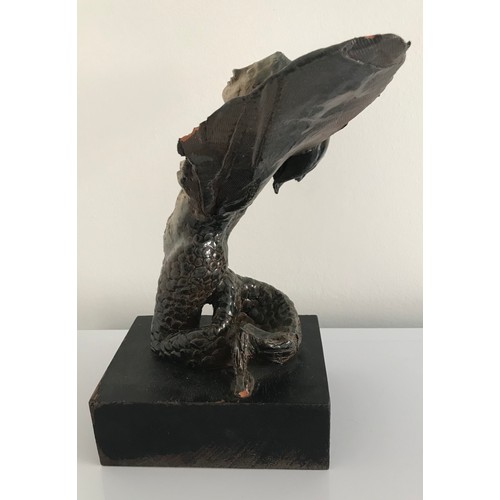 122 - Vintage Studio Pottery Model Of Winged Mermaid On Wooden Base af
26 cms high x 23 cms wide