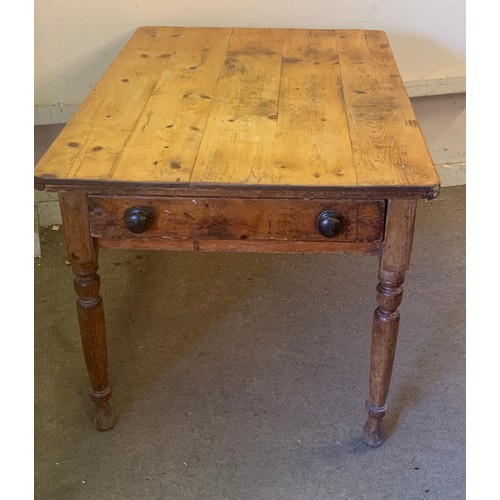 7 - Vintage Pine Farmhouse Table With End Drawer. 122 x 83 x 73 cms
