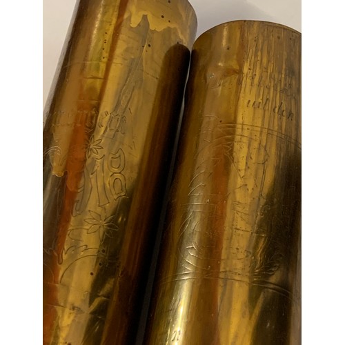 205 - Pair Of WW1 Trench Art Decorated Shells. (2)