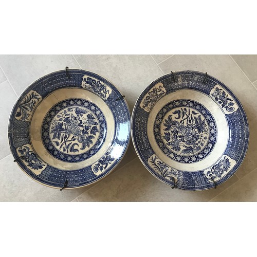 115 - Pair Of Antique Blue And White Dishes 
18 cm diameter