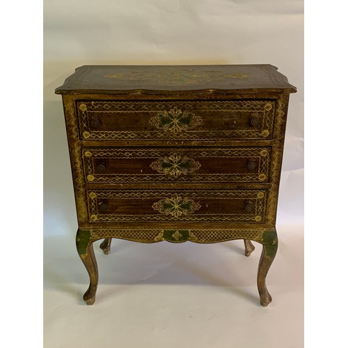 30 - Florentine Gilt And Green Chest Of Three Drawers.61 x 32 x 70 cms
