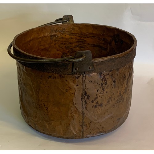 229 - Antique Banded Copper Swing Handled Log Bucket 46 cms Diameter.