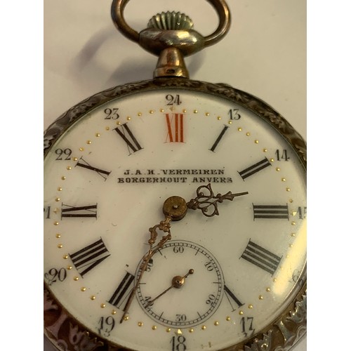 236 - Vintage Enamel Faced 800 Stamped Pocket Watch By J.A.H Vermeiren