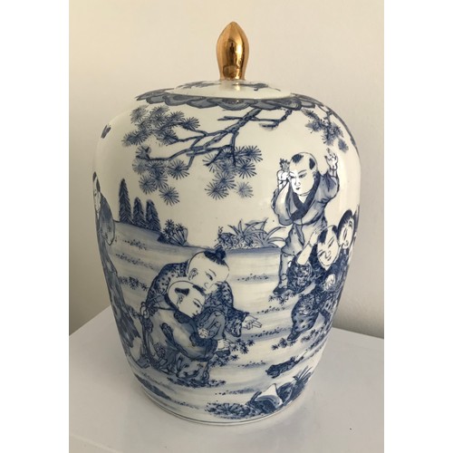 157 - Large Blue And White Chinese Vase With Figural Decoratiom
32 cms h x 23 cms diameter