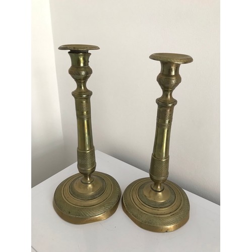 144 - Vintage Pair Of Empire Style Brass Candlesticks 
28 cms high