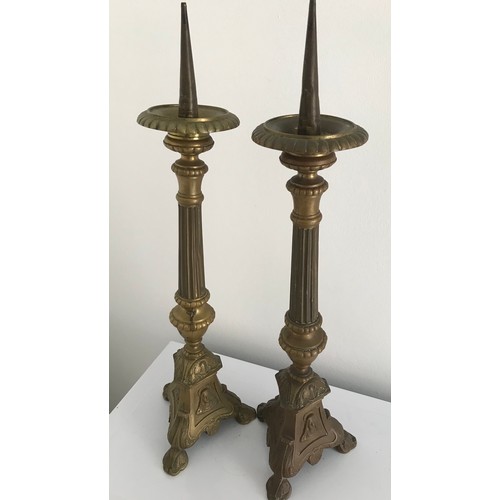 125 - Pair Of Antique Baroque Jesus Joseph and Mary Church Pricket Candle Sticks.
46 cms high