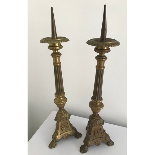 125 - Pair Of Antique Baroque Jesus Joseph and Mary Church Pricket Candle Sticks.
46 cms high