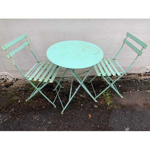 34 - Vintage French Metal Garden Table And Two Chairs.