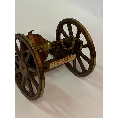 267 - Novelty Wood And Brass Construction  Courvoisier Cognac  Holder In The Form Of A Cannon 32 x 20 cms