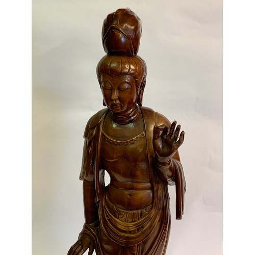 270 - Large Good Quality Wood  Oriental Deity Standing 89 cms High